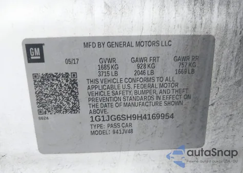 2017 Chevrolet Sonic Lt Auto from USA, damaged, VIN 1G1JG6SH9H4169954